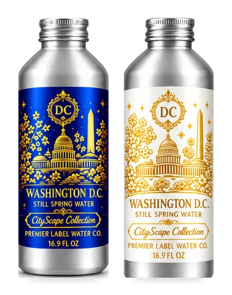 CityScape Washington D.C. 16 oz aluminum bottles: Signature Label and White Label with Gold Lettering