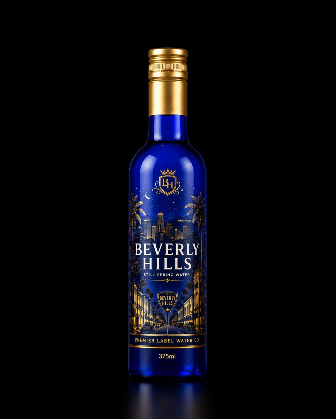 CityScape Beverly Hills 375 ml cobalt blue glass bottle