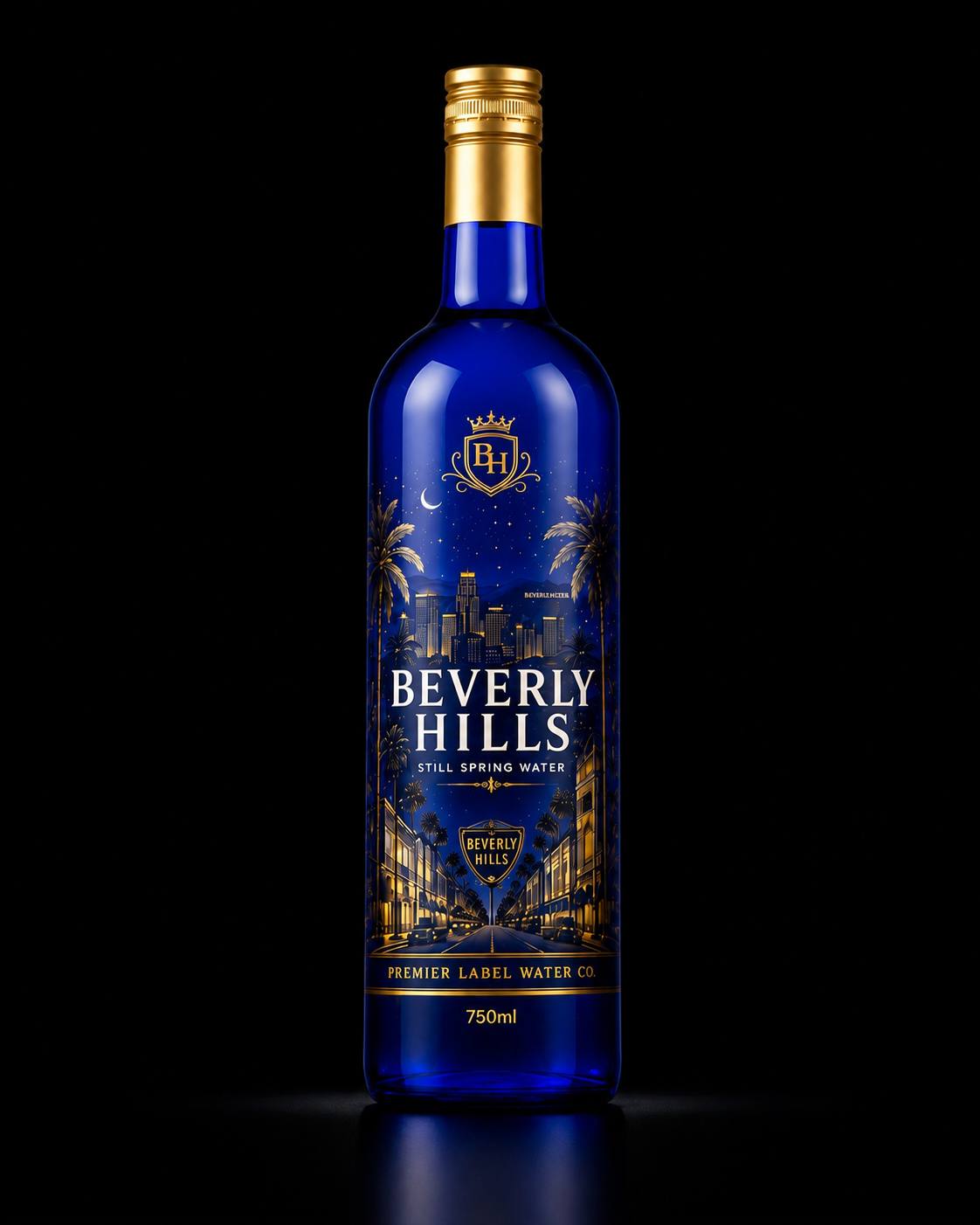 CityScape Beverly Hills 750 ml cobalt blue glass bottle