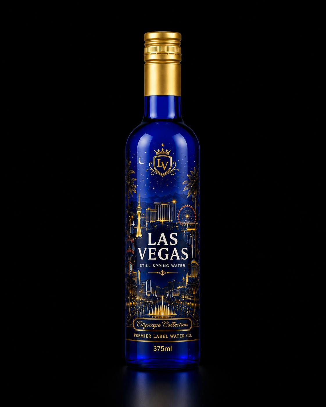 CityScape Las Vegas 375 ml cobalt blue glass bottle