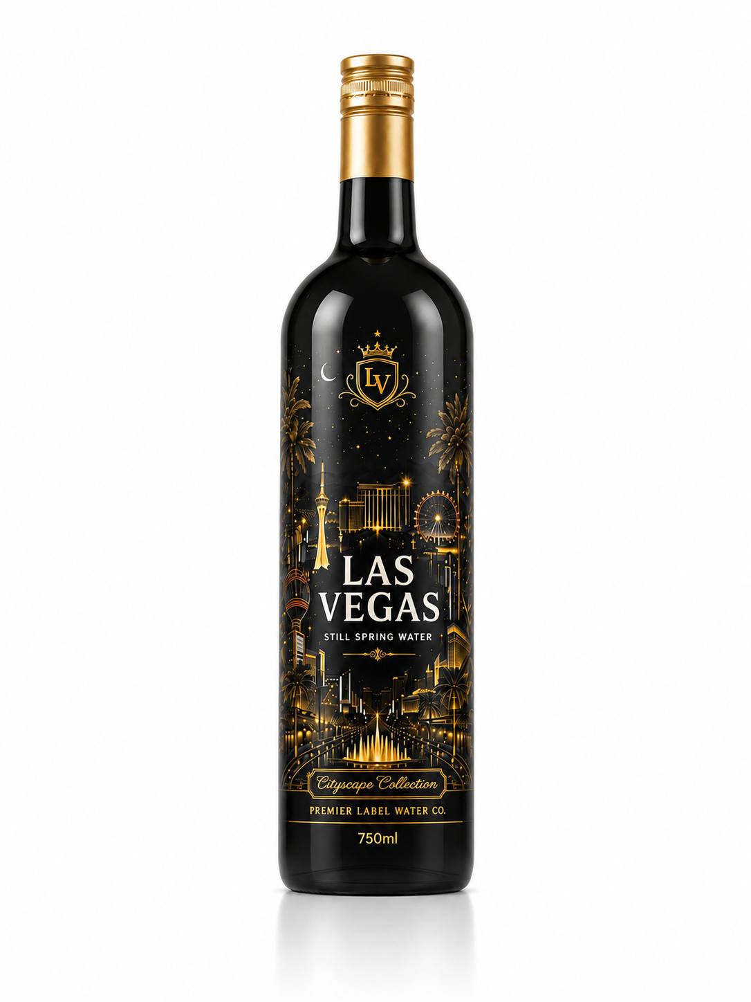 CityScape Las Vegas 750 ml matte black glass bottle