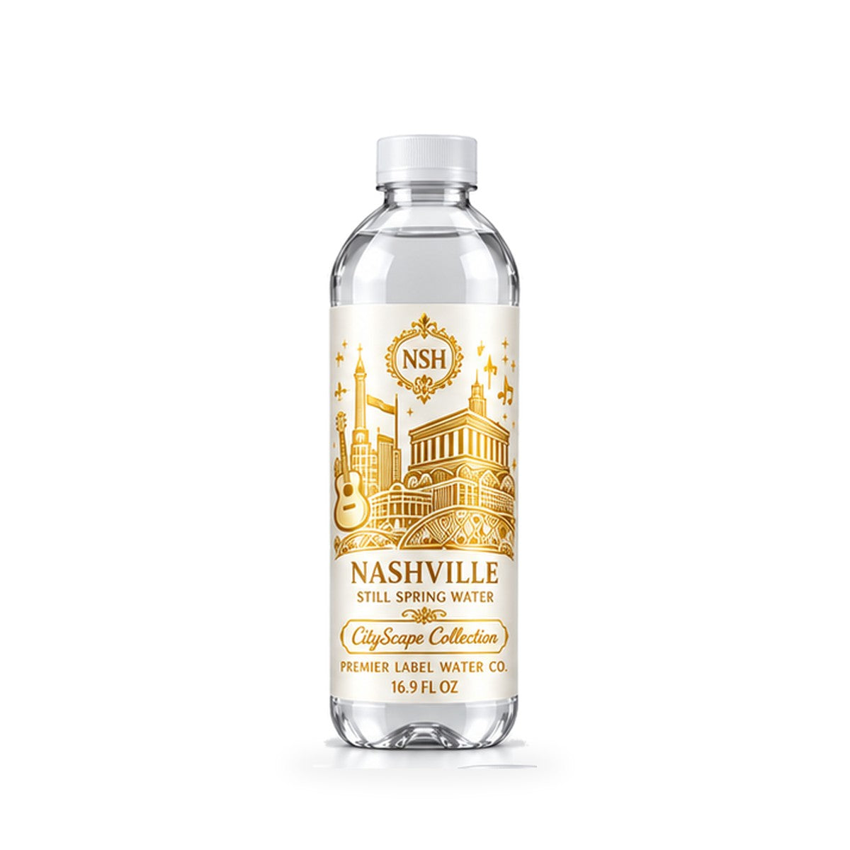 CityScape Nashville PET bottle, White Label with Gold Lettering