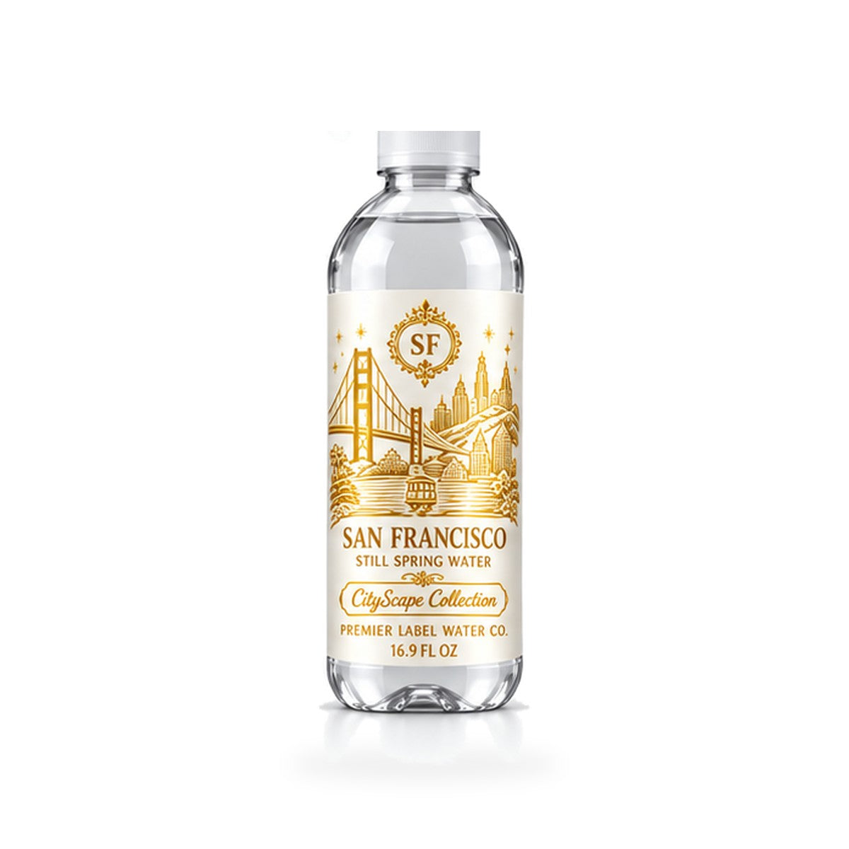 CityScape San Francisco PET bottle, White Label with Gold Lettering