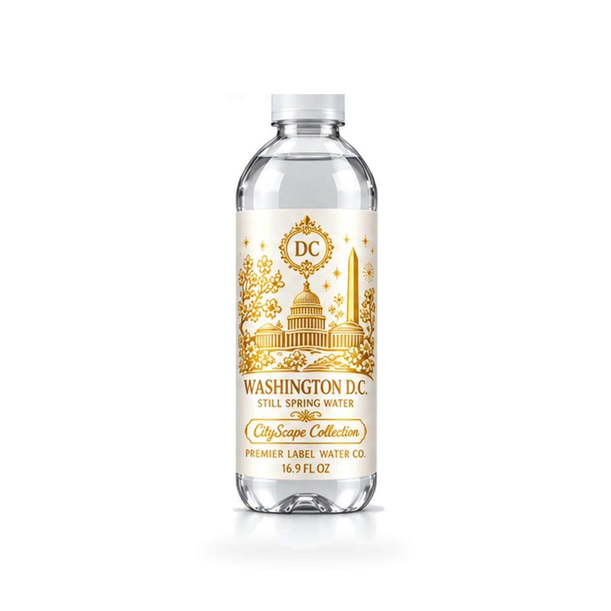 CityScape Washington D.C. PET bottle, White Label with Gold Lettering